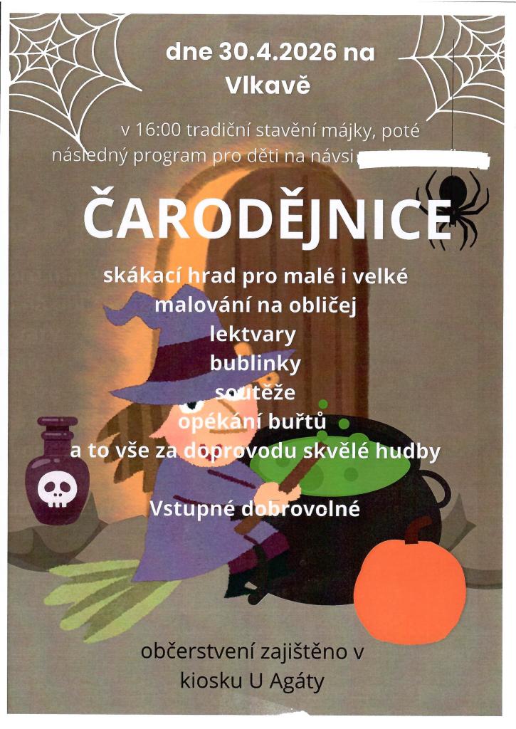 čarodějnice a stavění májky náves
